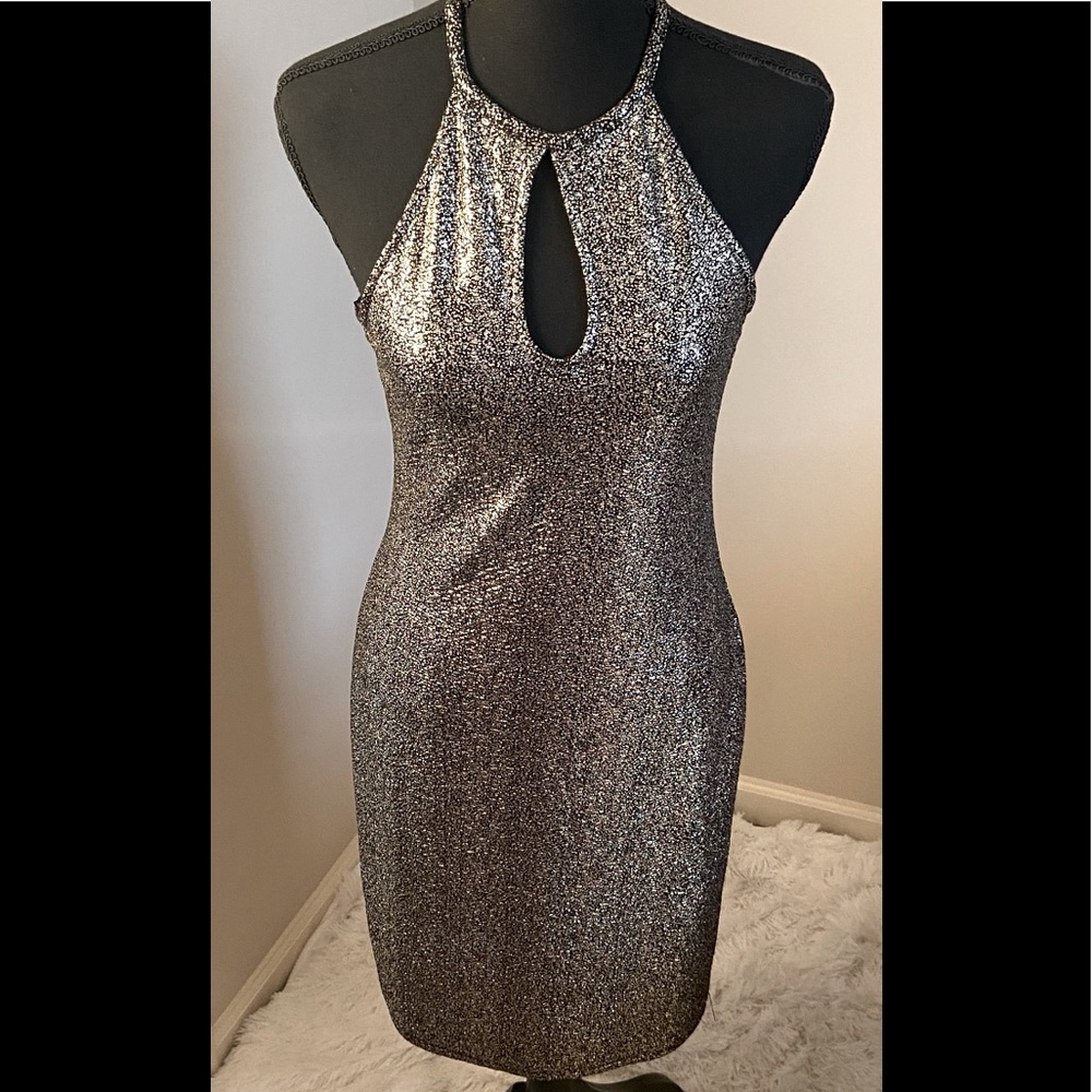 Silver and black Shimmer keyhole party dress